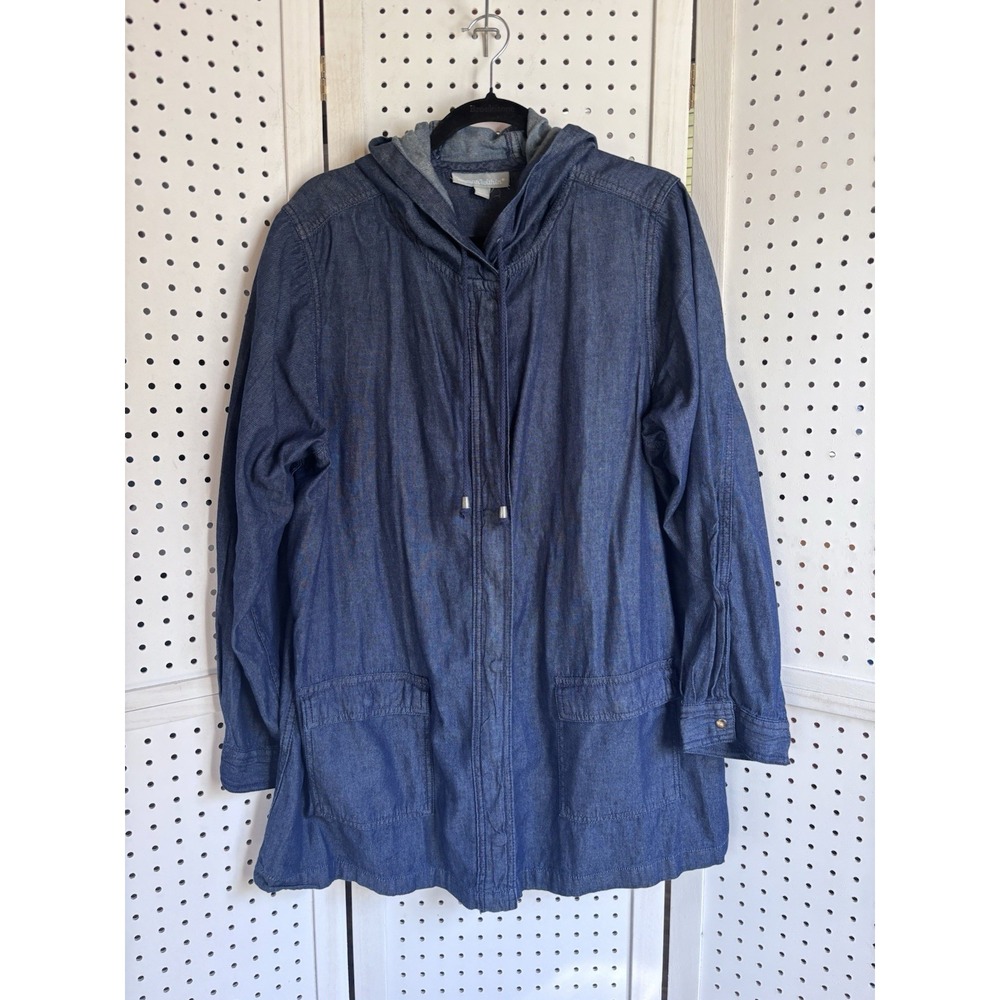 Woman Within Lightweight Hooded Denim Jacket Zip Dark Wash Cotton Lg 18/20